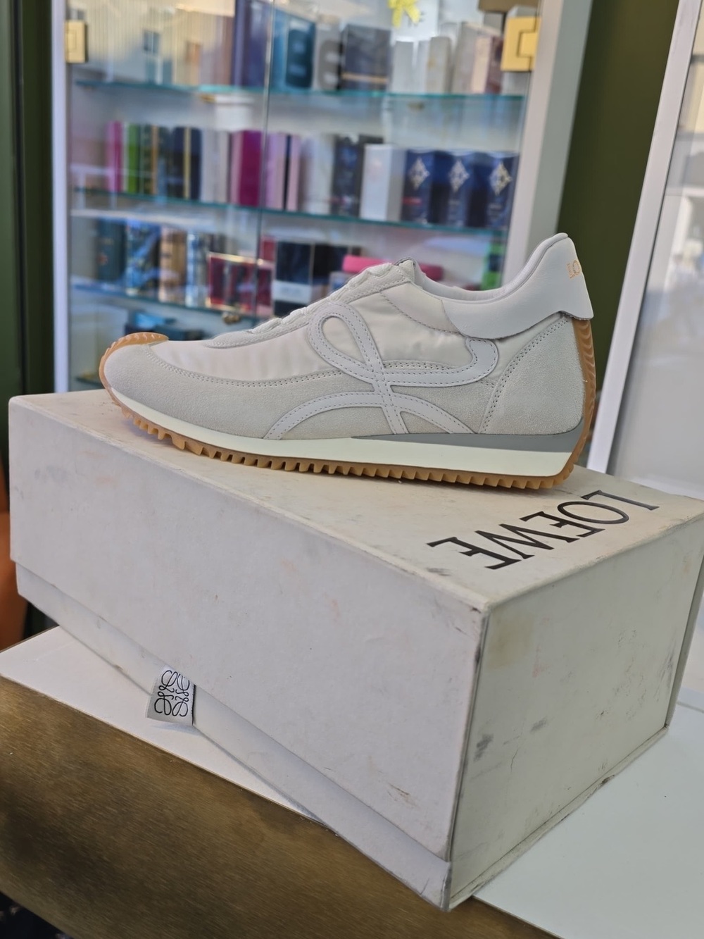 Loewe Men's Cream & Gum Suede Nylon Runner Sneaker